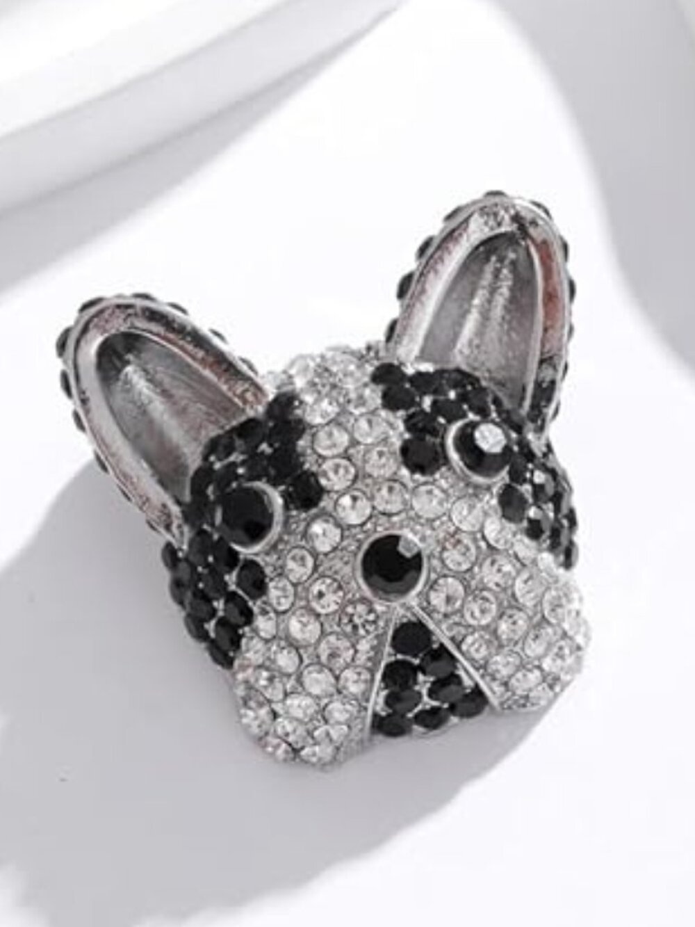 Cute Boston Terrier Brooch Black and White Dog Pin Rhinestones